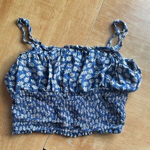 American Eagle Floral Blue Smocked Women's Top